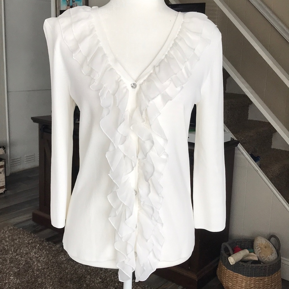 White button down quarter sleeve blouse - Picture 1 of 10